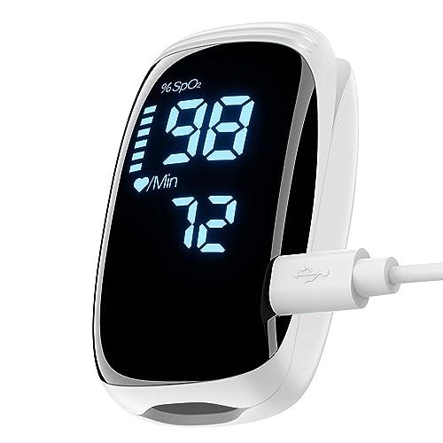 Pulse Oximeter Fingertip, Pulse Oximeter with Rechargeable, Oxygen Meter Finger Pulse Oximeter, Fingertip Blood Oxygen Saturation Monitor Rechargeable, Accurate Fast SpO2 Reading for Sports (White)