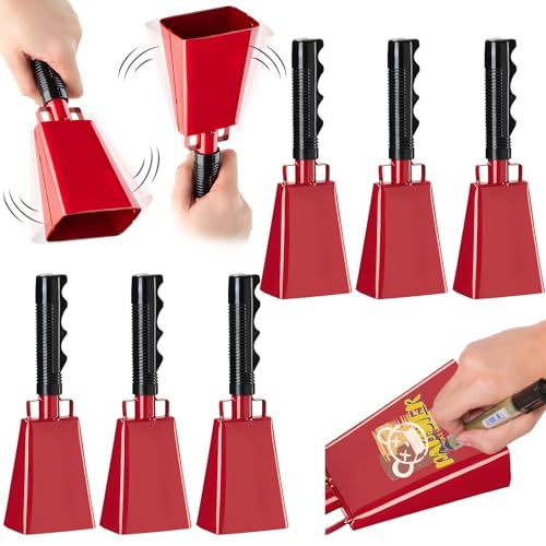 6 Pack Cowbells Noise Makers 10 Inch Cow Bell with Handles, Cheering Bells for Sporting Event, Cheering Noise Makers for Football Games, Concert, School Graduation, Party (10, Red)