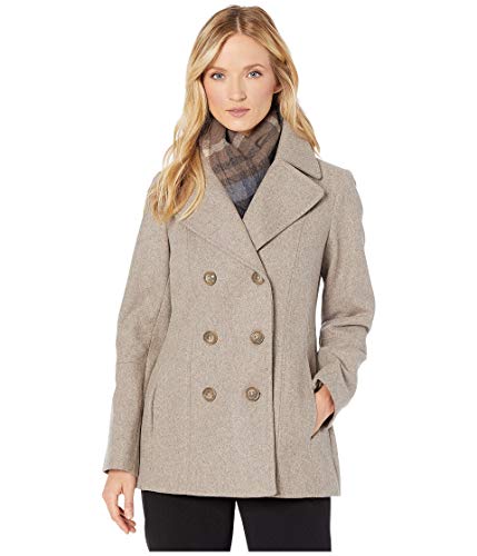 LONDON FOG Maddie Double Breasted Peacoat with Scarf Taupe MD