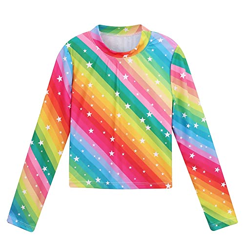 Rainbow Swimsuit Little Girls, Girls Long Sleeve Rash Guard Swimwear, Girls Bathing Suit(Rainbow 7T) #TOP2