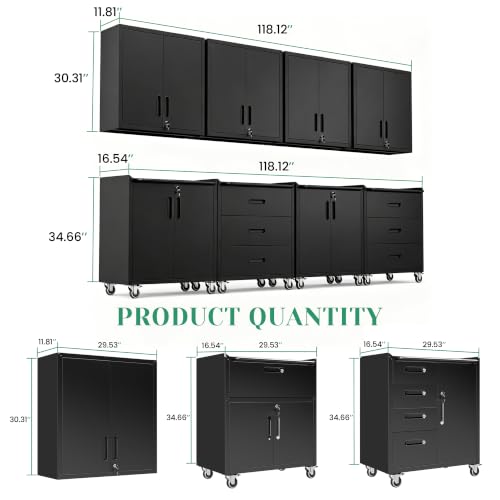 Image of Garage Cabinet System | Heavy Duty Steel All-in-One Modular Garage Cabinet Set for Ultimate Workshop Organization | Easy Assembly Garage Storage Cabinets & Tool Bench