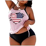 Plus Size Two PieceTankini Swimsuit Women High Waisted Tummy Control Fashion Print Bathing Suit Modest Tankini Set Pink