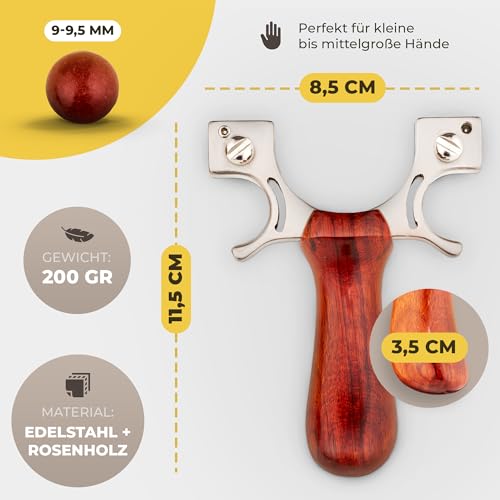 Abowllon® Steinschleuder Zwille Set | Schleuder Sportgerät | 300 Tonkugeln | Edelstahl & Rosenholz | 2X Ziele | 3X Steinschleuder Gummi Schleuder Zwille Slingshot Schleuder