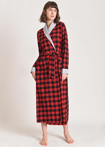 Latuza Women's Plaid Flannel Robe Long Cotton Bathrobe with Pockets2