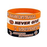 Caiyao 4 Pcs Inspirational BASKETBALL Rubber Bracelet Never Give Up Anything is Possible Inspirational Motivational Silicone Sport Wristbands for Women and Men