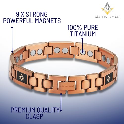 MasonicMan Mens Pure Copper Freemasonry Masonic Bracelet with Contrasting Square and Compass Ajusting Tool and Gift Box3