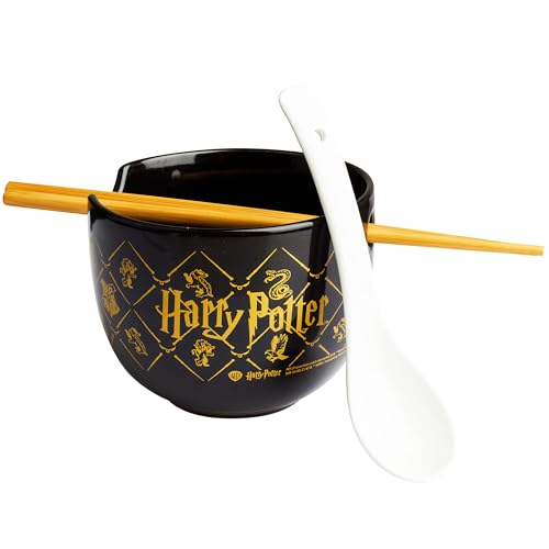 Get Trend Harry Potter Bol Ramen 600ml con Palillos y Cuchara, Juego 3 Piezas Cuencos Ceramica Japonés para Sopa Fideos Noodles, Vajilla Hogar y Cocina (Negro Harry Potter)