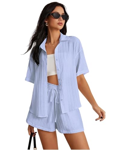 Image of Leriya Fashion Co-ord Set for Women Stylish Solid Poly Lycra Cotton | Textured Pyjama Set For Woman Travel Beach & Holiday Look | Oversized Loose Fit Trendy Top & Shorts for Summer Day Vacation