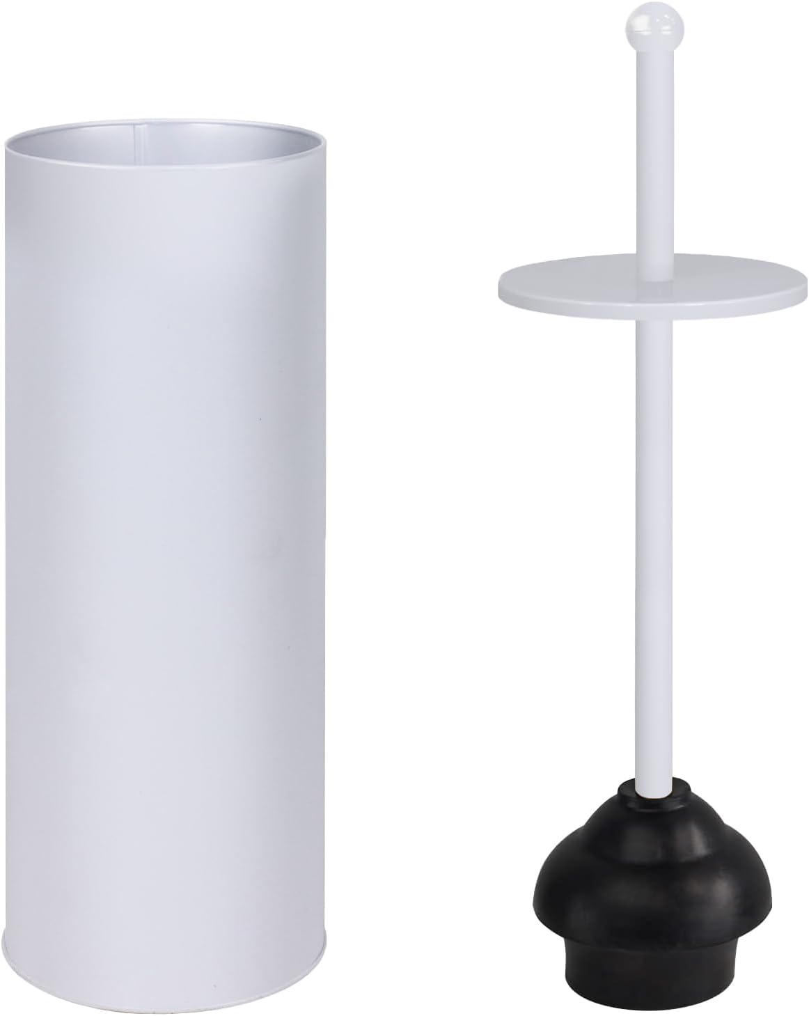 Deep & Sturdy Matching Toilet Bowl Brush with Holder and Toilet Plunger with Holder for Bathroom - Deep Cleaning - Heavy Duty - Strong Efficient Suction Cup - Household Essentials - Matte White