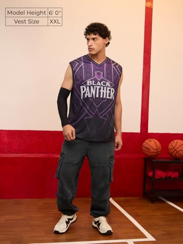 Image of The Souled Store Marvel: Mens and Boys Sleeveless V Neck Graphic Printed Polyester Relaxed Fit Casual Streetwear Easy Vest