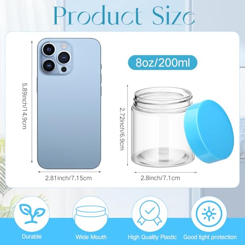 Image of Patelai 4 Pieces Round Wide-mouth Leak Proof Plastic Container Jars with Lids for Travel Storage Makeup Beauty Products Face Creams Oils Salves Ointments DIY Making(8 Ounce,Blue)