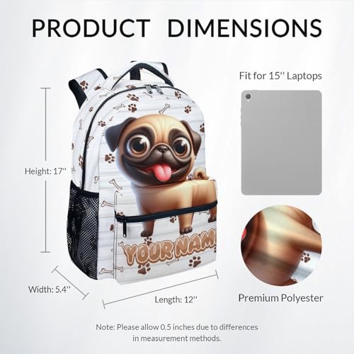 Kids' Backpacks - Personalized Pug Backpacks with Name - Custom Bookbag for Girls Boys - Dog School Bag for Kindergarten/Preschool/Elementary(17 Inch)2