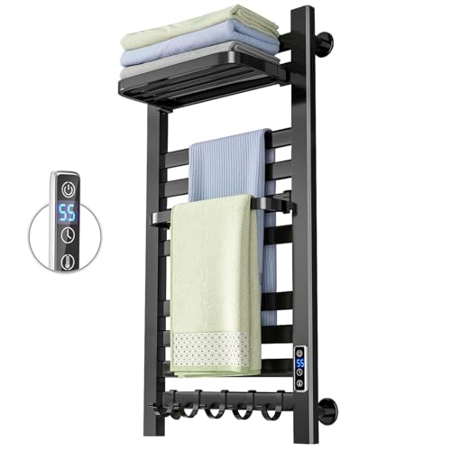 Towel Warmer,Towel Warmer Rack for Bathroom,10 Bars Wall Mounted Towel Heater with Intelligent Touch Screen Timer, Electric Heated Towel Racks Matte Black