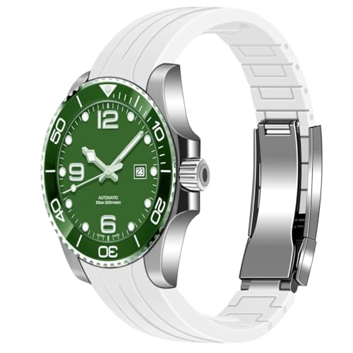 Image of Juntan 18mm 20mm 21mm 22mm Curved End Rubber Watch Band, Tapered Silicone Curved Replacement Watch Strap for Men Women with Metal Classic Diving Buckle