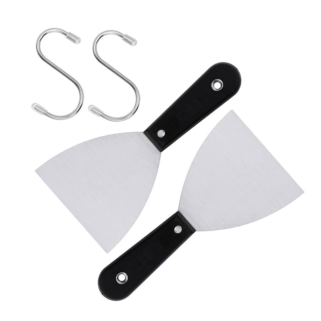 2 Pieces Griddle Scraper, Stainless Steel Slant Edge Grill Scrapers for Food Service/Cooking/Cleaning, Ideal for BBQ Indoor & Outdoor, ABS Handle, Dishwasher Safe