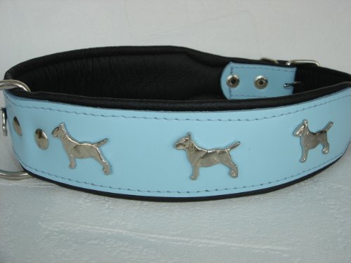 Bullterrier HUNDEHALSBAND - Halsband, Halsumfang 44-52cm/50mm, Leder Blau