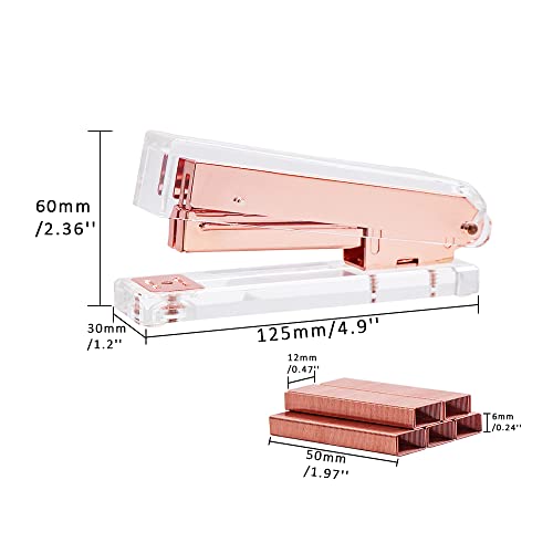 NaSumeBasics Clear Stapler with Staples Rose Gold Standard Manual Stapler and 1000 26/6 Staples for Desk Home School Office Stationery Supplies Accessories Decoration (Rose Gold) - Thumbnail 6