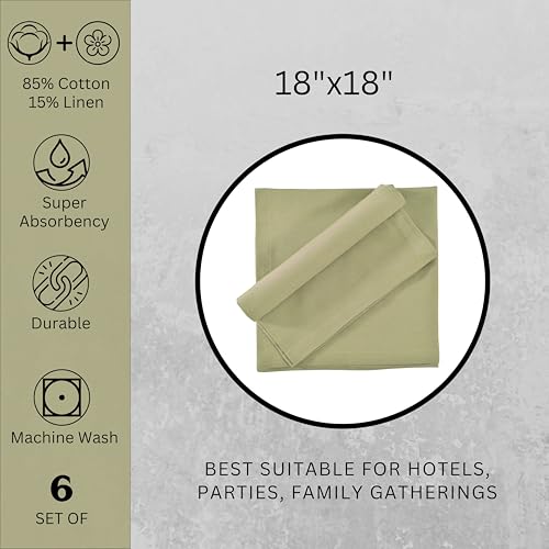 Image of FINGERCRAFT Table Napkins 18x18 Inches Set of 6 Cotton Linen Blend Fabric Dinner Cloth Napkins Washable and Reusable, Good Absorbency for Home, Parties, Hotels (Sage Green)