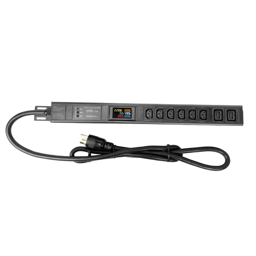 Multi Metered-Surge Protection PDU, 240V, L6-30P, 30A, 7200watts, (6) C13 & (2) C19 Outlets, Crypto Mining PDU, Data Centre PDU, ASIC/RIGS PDU,IT Networking with LCD Display Multimeter