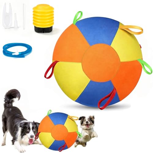 ZRW Calming Jumbo Ball for Dogs Herding Ball for Dogs Durable Tear-Resistant Inflatable Big Ball Resistant Inflatable Big Ball with Handle Cover & Pump for Play & Exercise Dogs-(9.84in)
