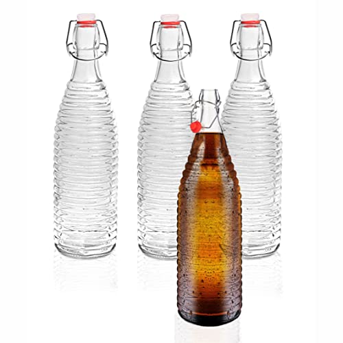 Image of Pure Source India Airtight Glass Water, Juice, Beer, Cold drinks Bottle With Steel Lock(Clear), 1000ml (4PCS)