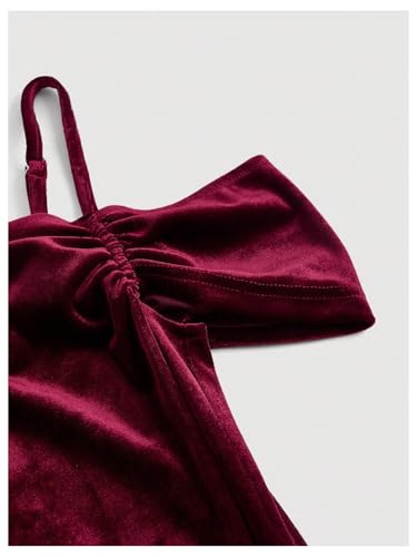 Floerns Girl's Cold Shoulder Velvet Bodycon Dresses Ruched Birthday Fishtail Long Dress3