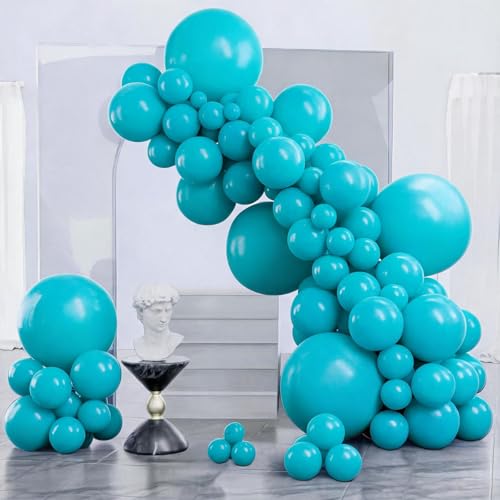 Image of PartyWoo Dark Teal Balloons 140pcs Different Sizes Pack of 18 12 10 5 Inch Turquoise Aqua Blue Teal Balloons for Wedding Baby Shower Gender Reveal Engagement Birthday Pool Party Decorations Blue-Y17
