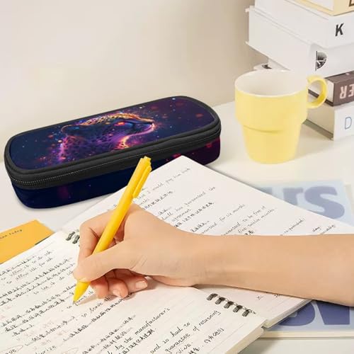 Image of Galaxy Cheetah Kids Pencil Case Zippered Pencil Pouch Pen Cases with Slots for Office School Multi-Purpose Stationery Bag 8.8 inch x 4.1 inch x 1.7 inch