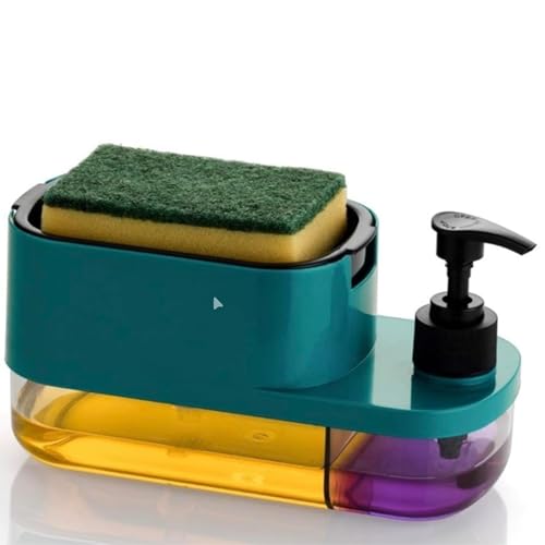 Image of Patel's Kitchen 3 in 1 Dish Soap Dispenser with Sponge Holder & Hand Wash Pump | Dual Liquid Kitchen Sink Organizer | Soap Dispenser with Drip Tray for Dishwashing, Sink & Kitchen Cleaning (3 in 1)