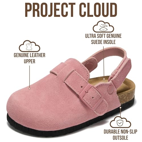 Image of Project Cloud Kids Clogs 100% Genuine Leather with Natural Cork Footbed & Memory Foam Insole Arch Support - Non-Slip Clogs for Kids - Slippers Sandals for Boys & Girls Footwear