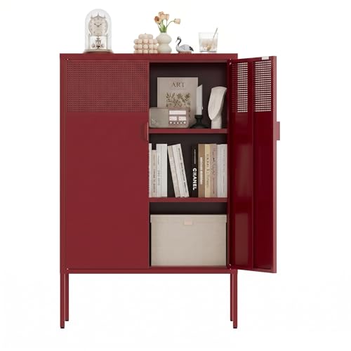 Image of Metal Storage Cabinet,2 Door TV Stand, Metal Mesh Accent Cabinet