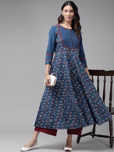 Image of Yash Gallery Women's Cotton Relaxed Fit Anarkali Kurta