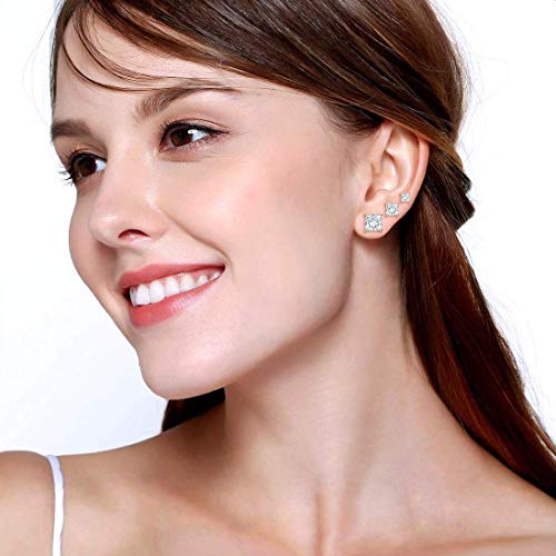 6 Pairs Stud Earrings set, 4mm/6mm/8mm 18K Gold Plated Princess & Round Cubic Zirconia Earrings Nickel Free Earrings CZ Earring for Women Men3