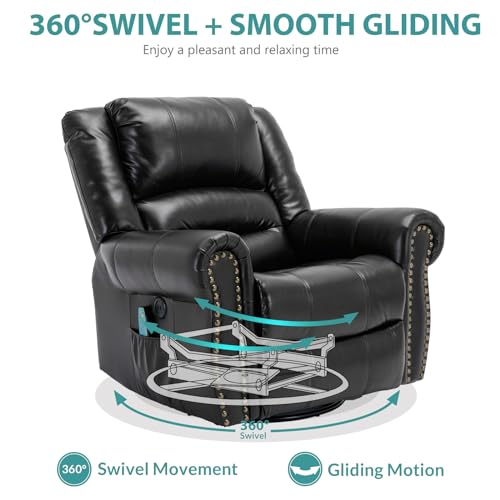 MEETWARM Massage Swivel Rocker Recliner with Heat and Vibration, Manual Glider Rocking Recliner Chair, 360°Swivel Lounge Reclining Chair with Remote Control/USB Ports for Living Room(Black) - Thumbnail 4