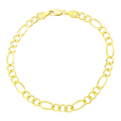 Nuragold 14k Yellow Gold 5.5mm Figaro Chain Link Bracelet, Mens Womens Jewelry Lobster Lock 7