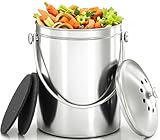 Utopia Kitchen Countertop Compost Bin Kitchen with Charcoal Filter -1.3gallon Stainless Steel Kitchen Compost Bin Countertop - Ideal Kitchen Essentials or Small Composter for Under The Sink Trash