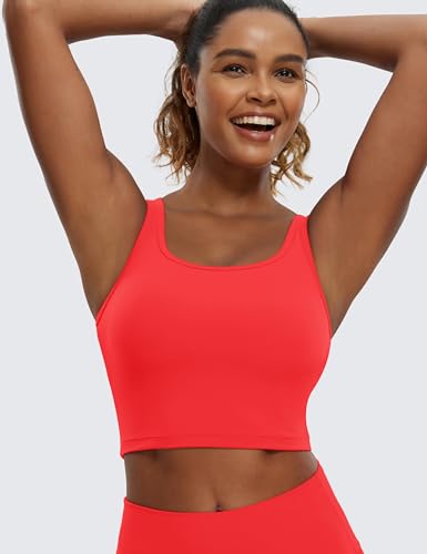 Image of CRZ YOGA Butterluxe Racerback Crop Tank Tops | Light Support, Removable Pads, Yoga, Extremely Soft, Scoop Neck, Longline Sports Bras for Women
