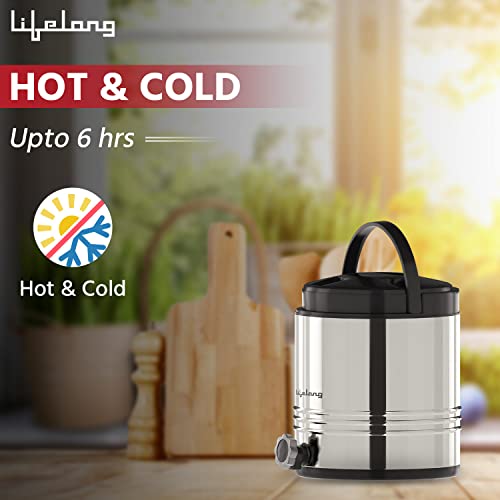 Image of Lifelong 4.5 litres Insulated Stainless Steel Water Jug| Thermos Jug| Hot & Cold | Easy to Carry Handle| Leakproof Tap| Spill-Proof Airtight Lid (LLWMJ45, Silver)