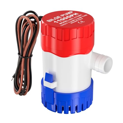 Ojtrtdr 12v 1100gph Boat Bilge Pump Bilge Pumps for Boats Submersible Boat Bilge Water Pump 1-1/8 Outlet Non-Automatic Marine for Ponds Pools Spas Silent Boat Caravan RV Submersible