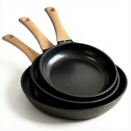 ZWIEGER Keramik Pfannenset ohne PTFE und PFOA – Pfannen PFAS frei, Aluguss, für alle Herdarten (inklusive Induktion) geeignet - Keramikbeschichtung, 28 cm, 24 cm und 20 cm