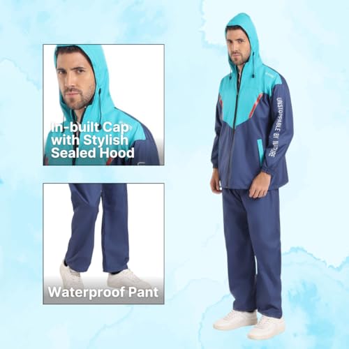 Image of Citizen Hooded Raincoat for Men Women Waterproof for Bike Riders HT Micro TPU Fabric Lightweight Stylish Sealed Hood, Large Pockets, Heavy-Duty Zippers Rainwear with Carry Pouch-CR019