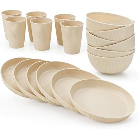 YF-TOW 18pcs Wheat Straw Dinnerware Set Cover