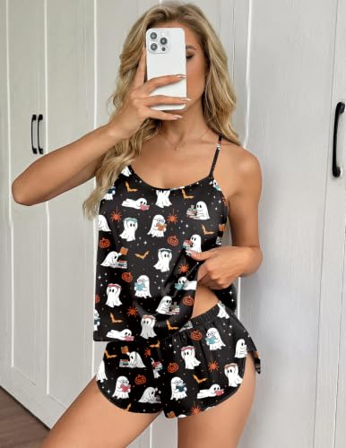 Image of Ekouaer Silk Pajamas Set for Women Satin Backless Lingerie Pjs Cami Top and Shorts Nightwear