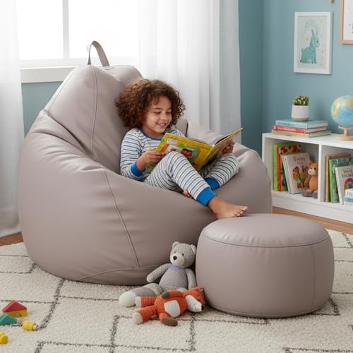 Image of KAM'S LIEU 5XL Bean Bag Combo with Footrest & Cushion | Filled with High Density EPS Beans | Comfortable Sofa for Living Room & Bedroom | 6 Months Warranty, Color- (Beige, 5XL, Classic)