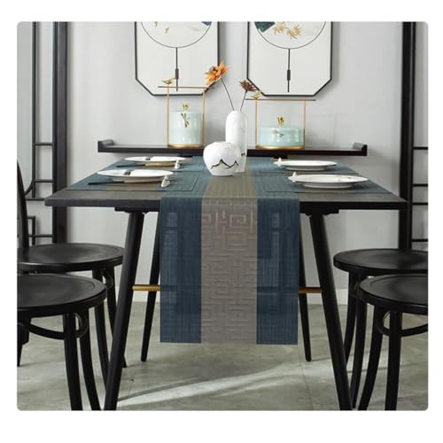 Image of Dining Table Placemats & Runner Set - Heat Resistant, Washable & Stain Resistant Woven Vinyl Mats | Table Runner & 4 Placemats Set for Stylish Dining (45x30 cm Placemats, 180x30 cm Runner)