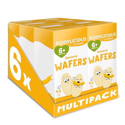 Kiddylicious Banana Mini Wafers - Gluten and Dairy Free Kids Snack - Suitable for 6+ Months - 6 x 4 Twin Packs