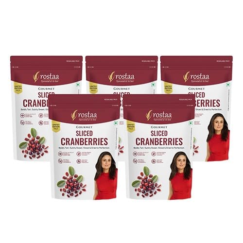 Image of Rostaa Gourmet Sliced Cranberries 200g | Premium Dried Cranberries Rich in Antioxidants, Fiber & Vitamin C | Supports Immunity, Digestion & Heart Health | 100% Natural Healthy Snack (1000 GM)