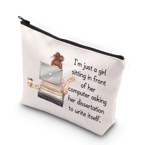 JNIAP Bolsa de maquiagem PhD, presente de graduação, presente de mestrado para doutorado, bolsa de lona, novo presente de médico, write itself mb, Ajuste