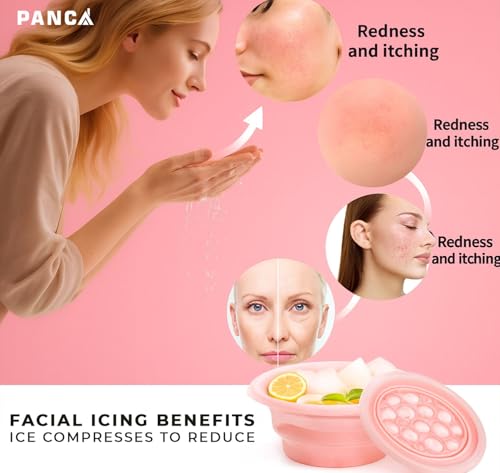 Image of PANCA Foldable Silicone Face Bowl with Built-in Ice Tray | Portable Ice Facial Bowl for Home Ice Baths & Skin Therapy (Pink)
