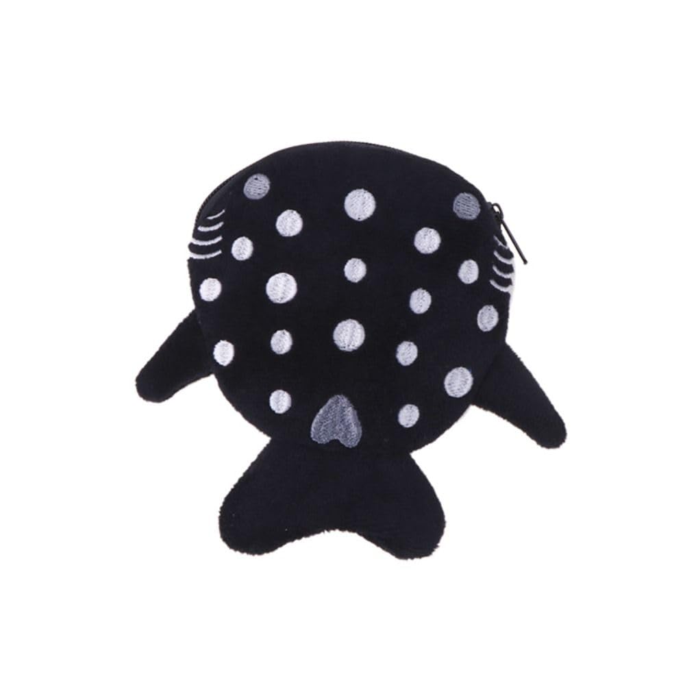 Plush Whale Shark Coin Purse, Small Card Holder, Cosmetic Bag with Zipper, Earphone Purse Key Holder for Women(Black)
